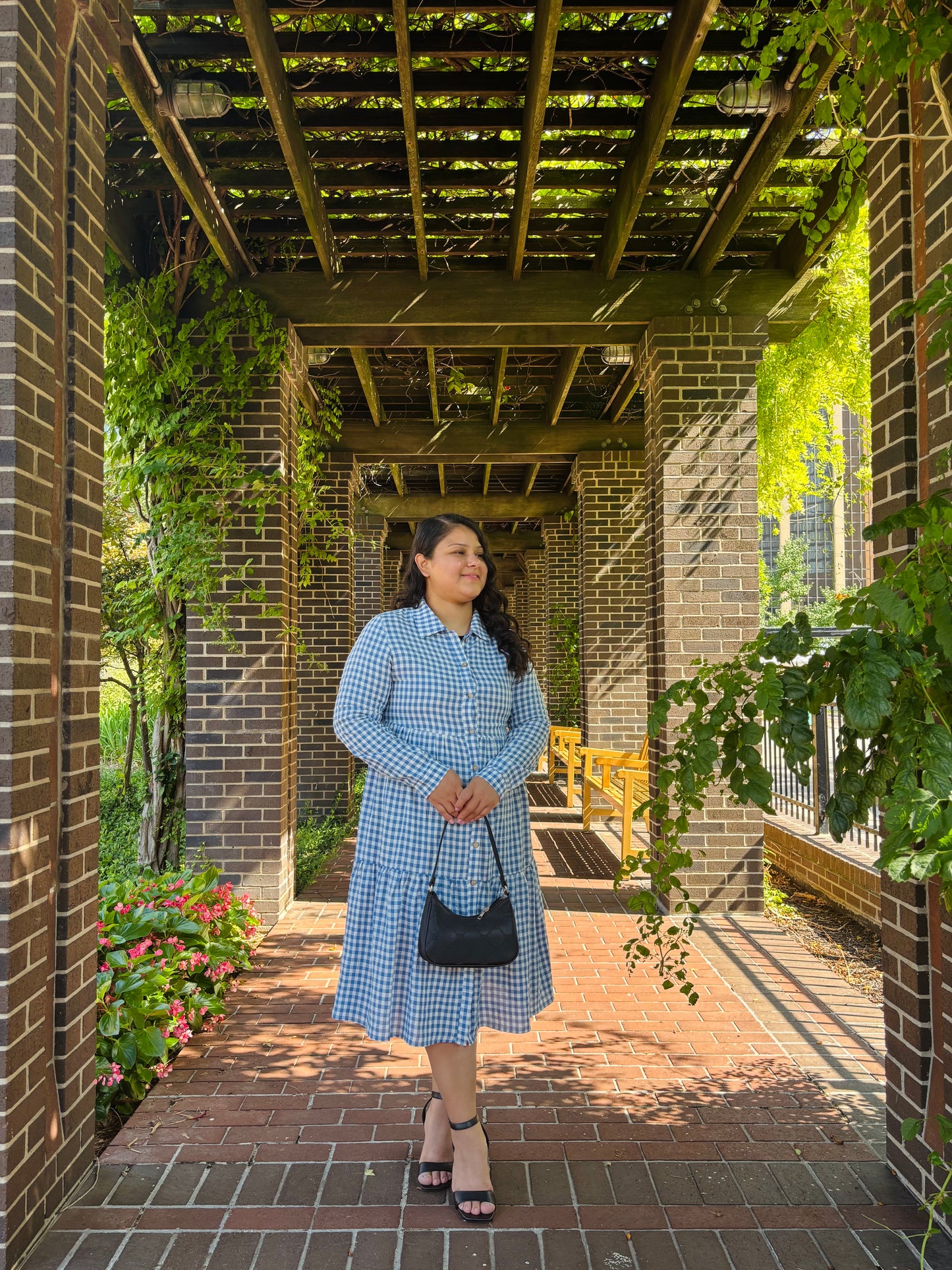 Gingham Print Long Sleeve Shirt Dress