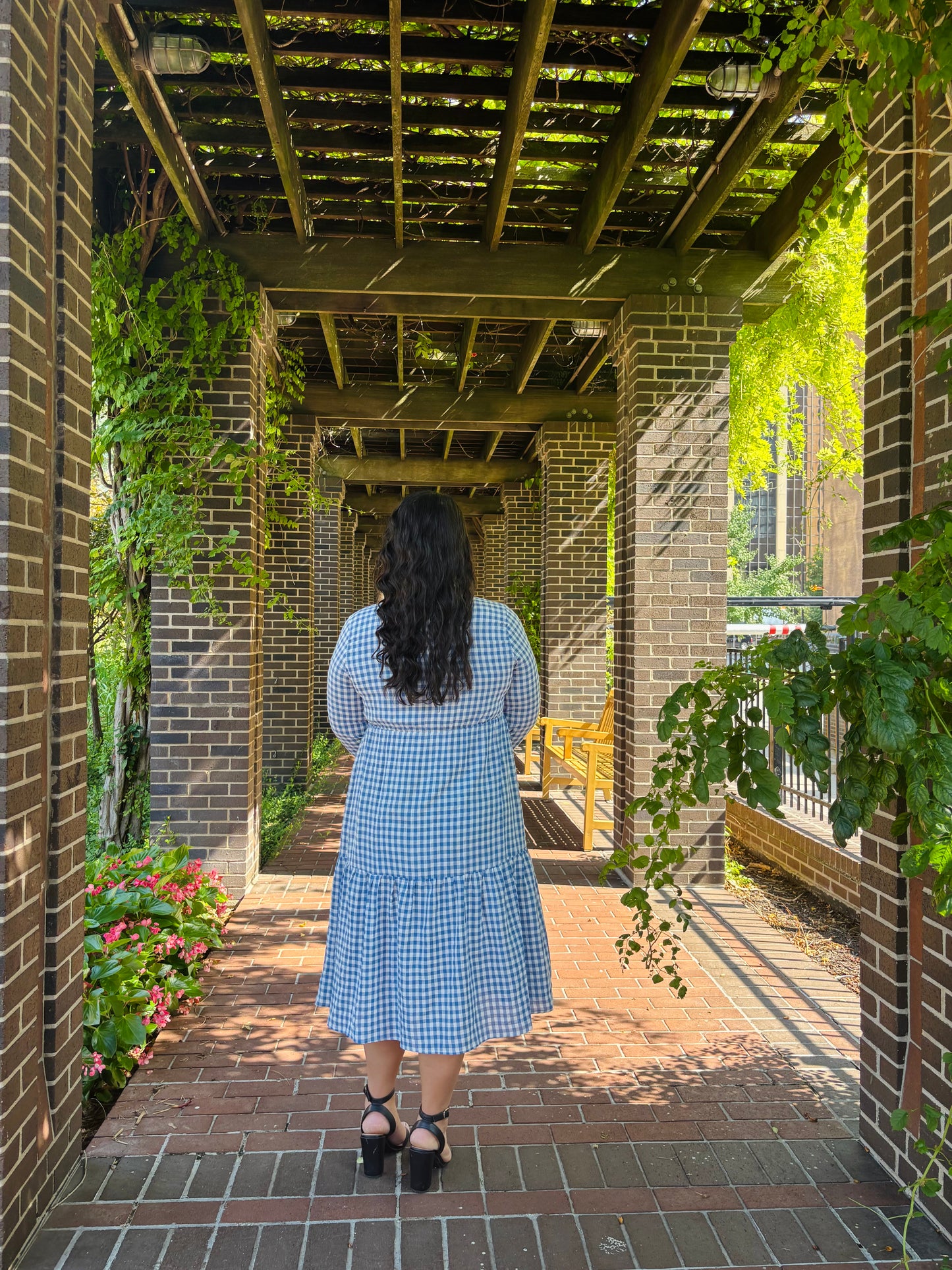 Gingham Print Long Sleeve Shirt Dress