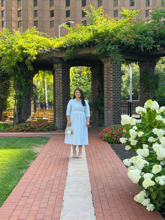 Gingham Print Button Down Midi Dress